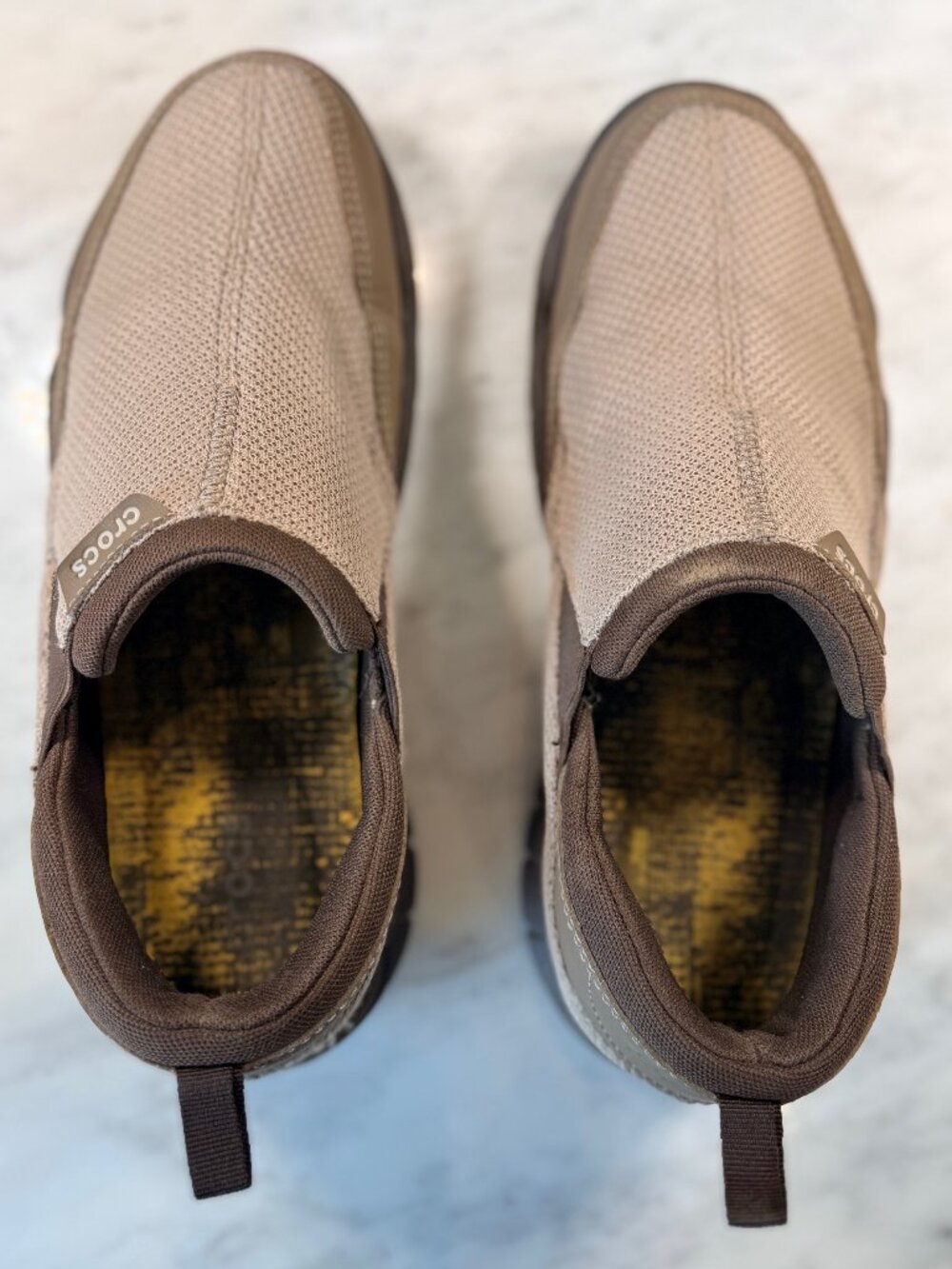 CROCS Swiftwater Edge Men’s Taupe and Dark Brown Mesh Slip-Ons